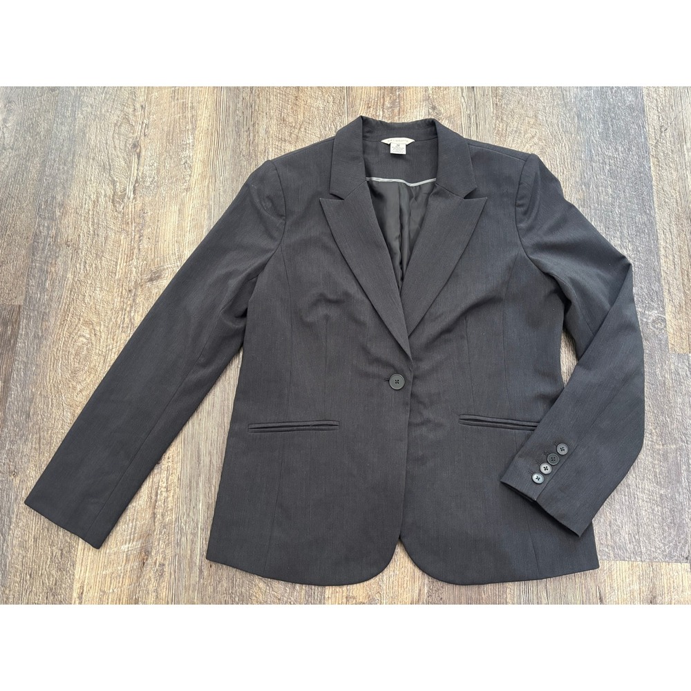 Liz Claiborne Womens Charcoal Gray One Button Blazer Jacket Size 12 Professional